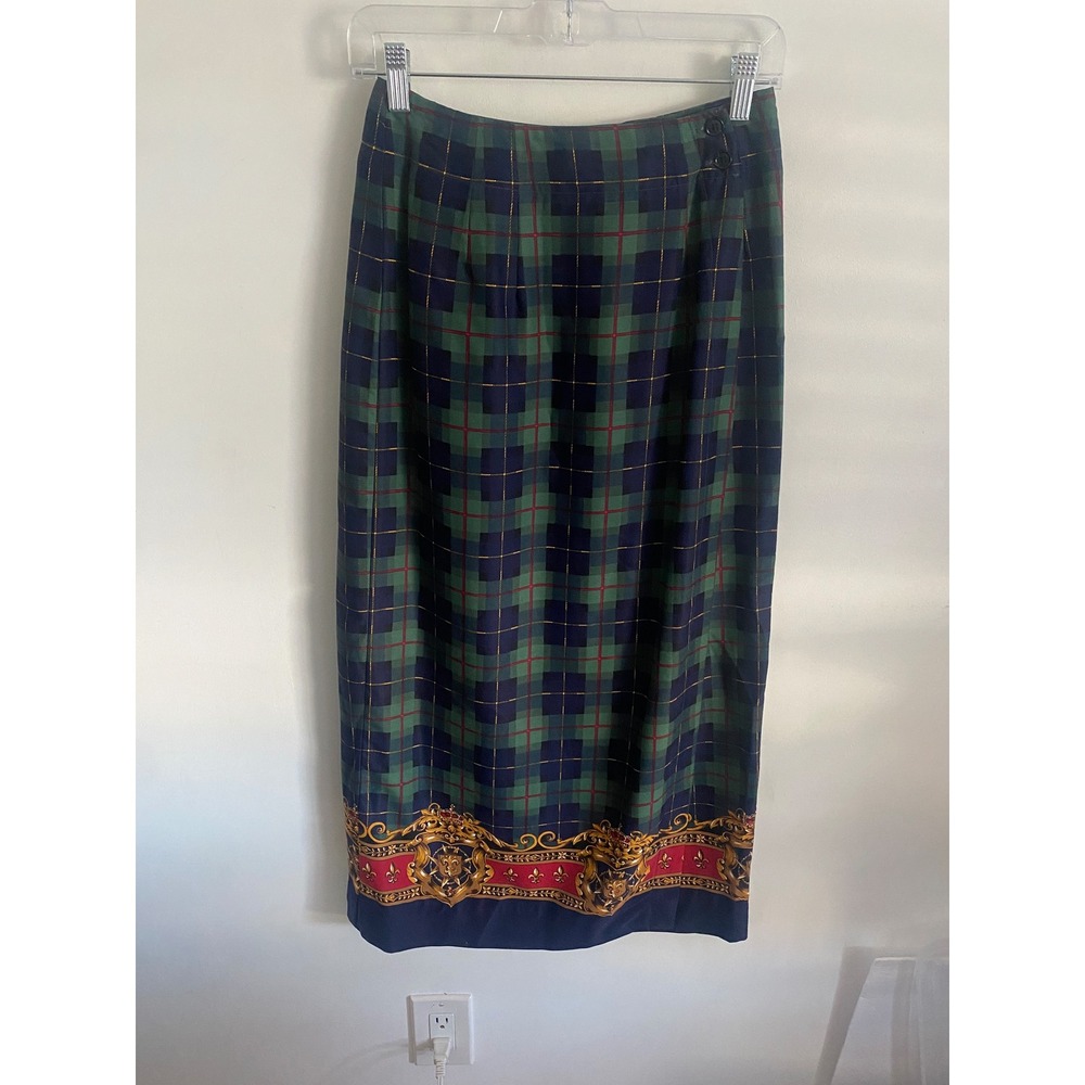 Ruff Hewn Vintage Green‎ and Blue Plaid Wrap Skirt Size Small Preppy Academia